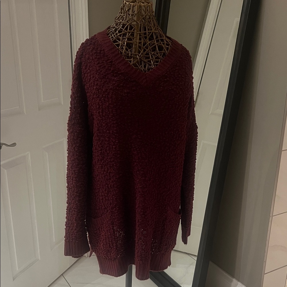Zenana Outfitters Deep Red V-Neck Sweater